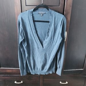 Deep V-Neck Blue Sweater